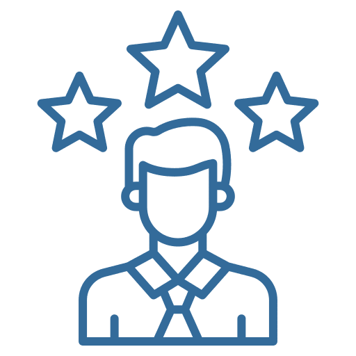 A blue icon of a man with three stars above him.