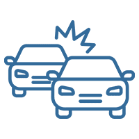 A blue car is in front of another car.